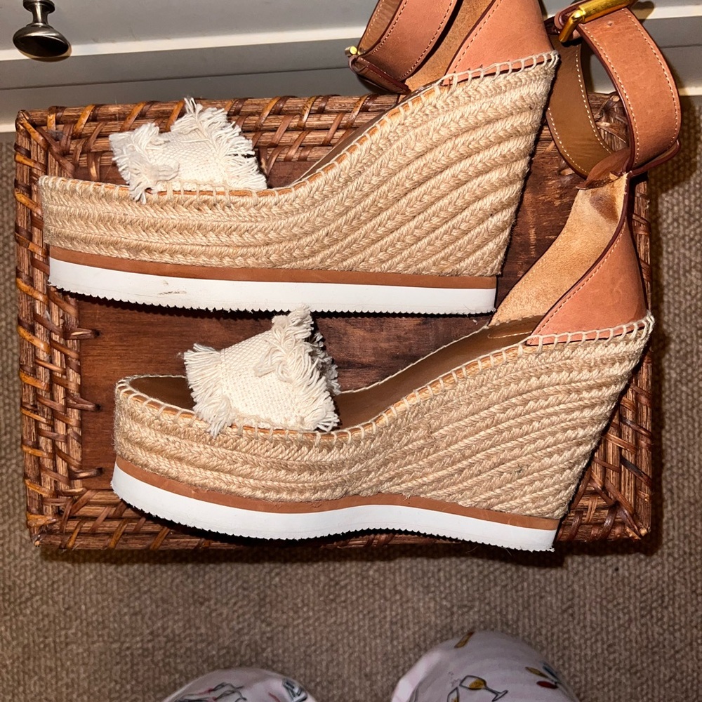 See By Chloe Tan and Cream Wedge Sandals - Picture 7 of 11